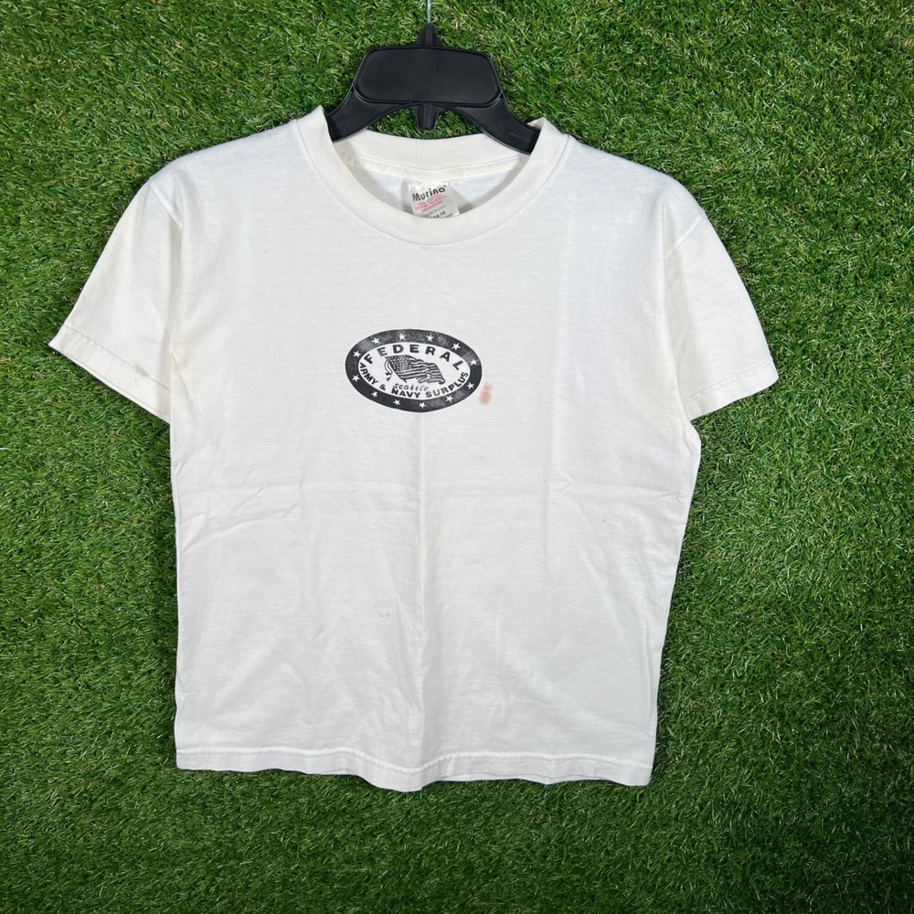 Vintage Murina Federal Army Navy Surplus Seattle T-Shirt White Youth L 14-16 90s